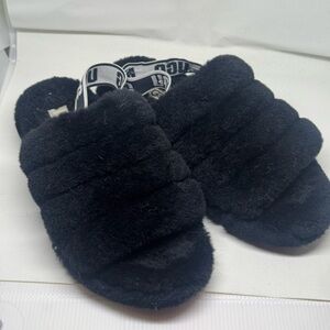 Ugh Black Slippers Fuzzy Sandal Slide size 8